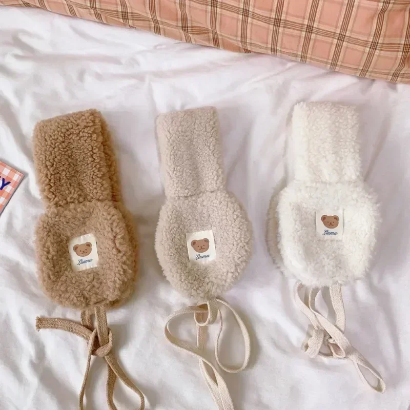 Protetores de orelha fofos de urso, protetores de orelha dobráveis de pelúcia macia para inverno ao ar livre, proteção quente e fria, à prova de vento, ajustável