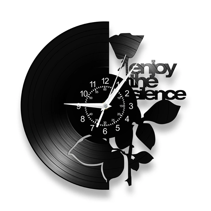 Silent Quartz Wall Clock - Vinyl Record Design with Inspirational Lyrics & Rose Artwork, Perfect for Music Studios-SPMI