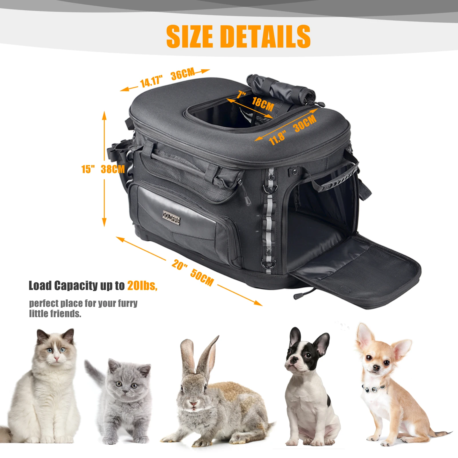 Motorcycle Pet Bag Fashion Luxuries Carrier Rear Bags for Dog Luggage Fits Luggage Rack/Passenger Seat with Sissy Bar Straps