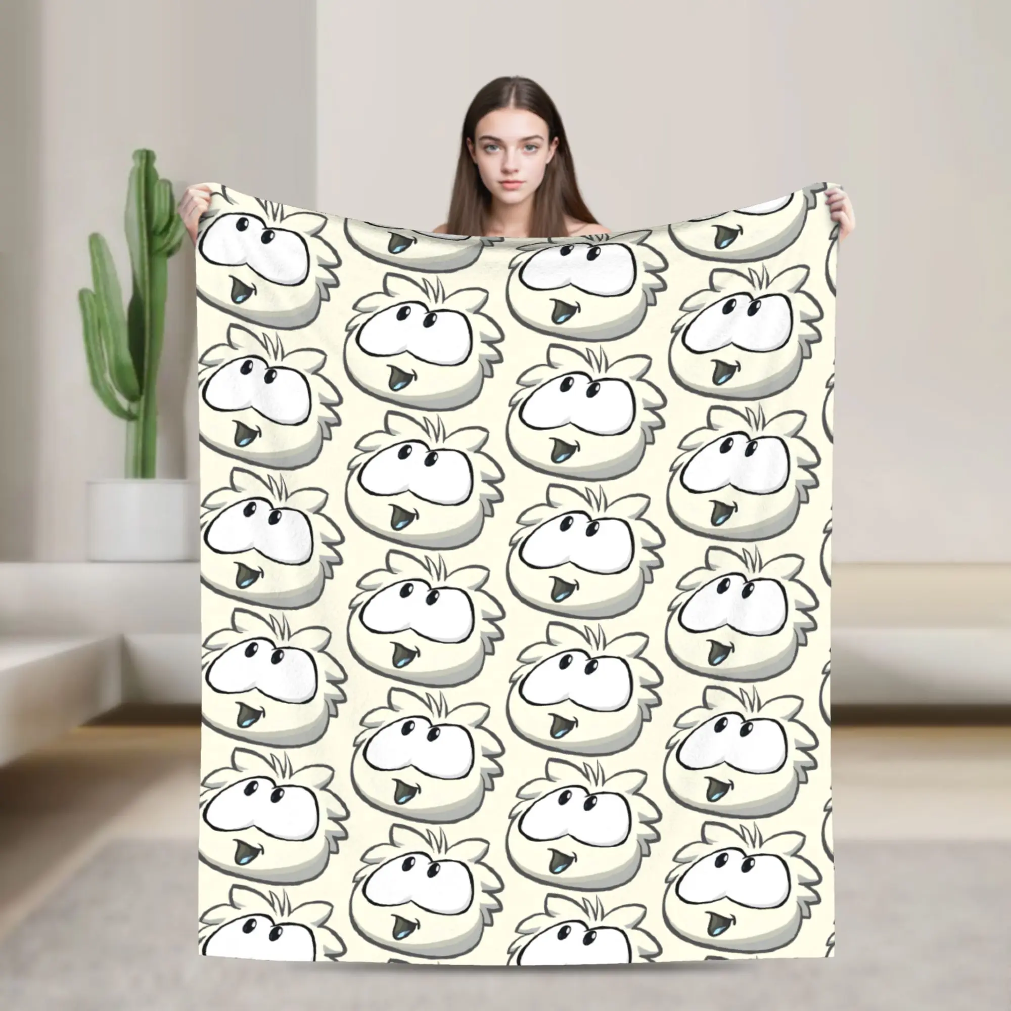 Cute Puffles Club Blanket Coral Fleece Plush Textile Decor  Breathable Ultra-Soft Throw Blanket for Sofa Office Plush Thin Quilt