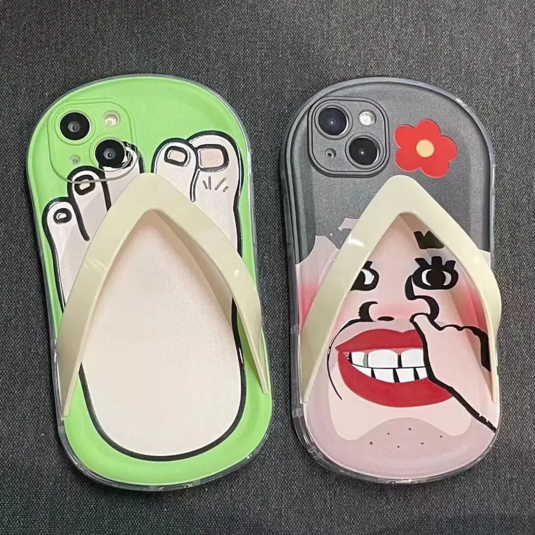 Korea Cute 3D Funny Foot Semi transparent Phone Case For iPhone 15 14 13 12 Pro Max Creative Funny Slipper  Cover