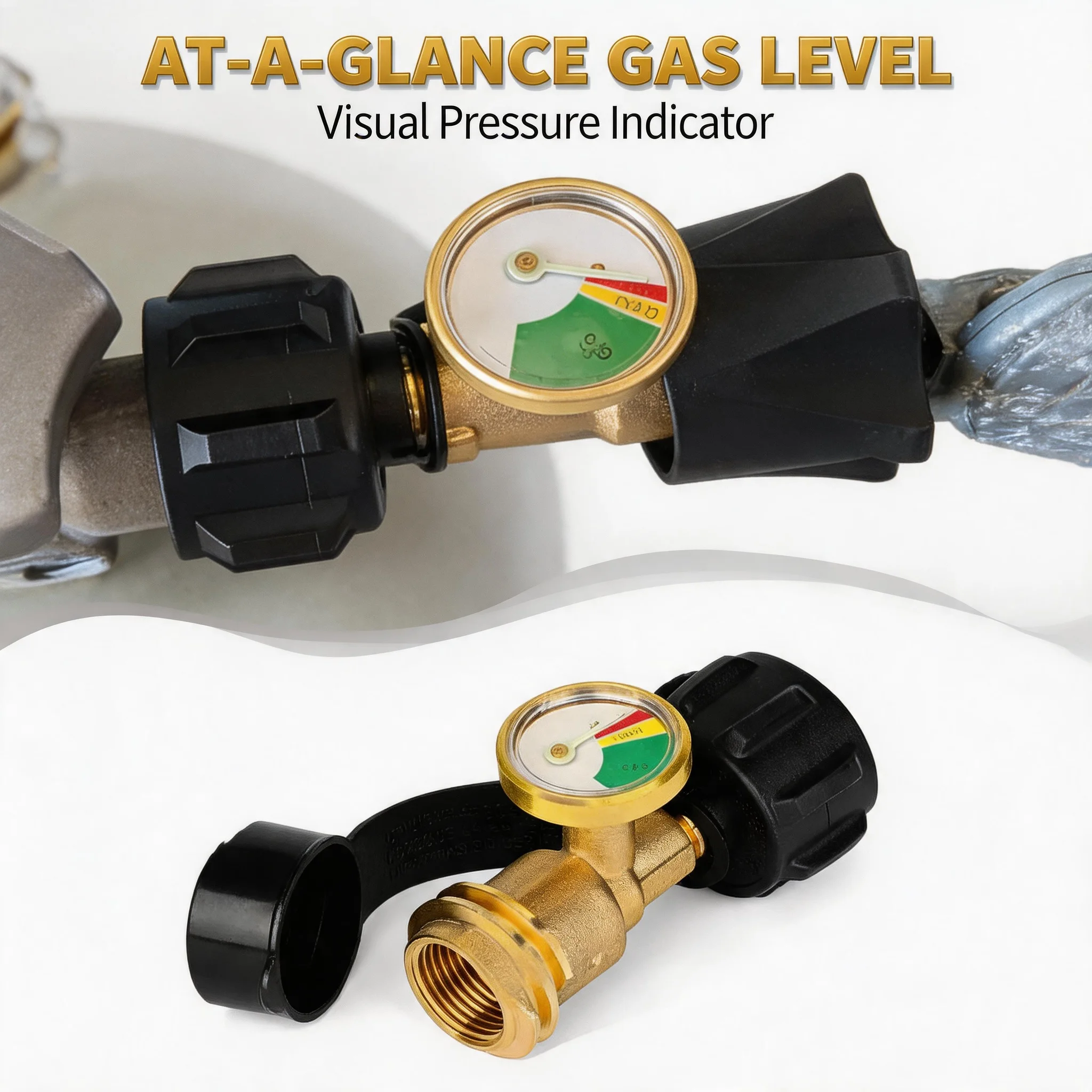 RV Camper Propane Tank Adapter 1/2Pcs Brass QCC1 POL Pressure Gauge Level Indicator for BBQ Gas Grill Heater Cylinder