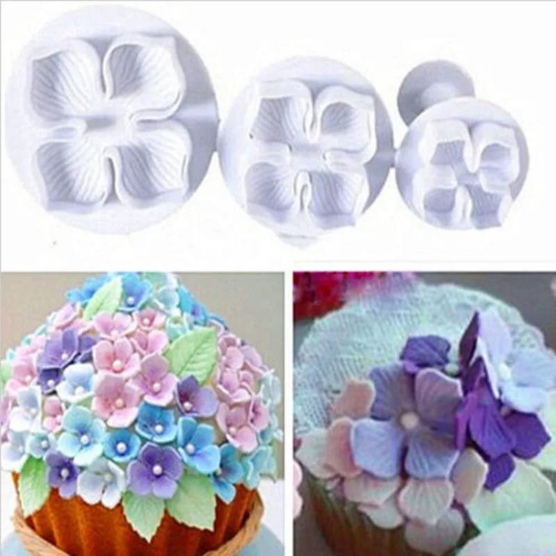 3Pcs/Set Hydrangea Flower Fondant SugarCraft Plunger Cutter Cookie Biscuit Cake Decorating Blossom Mold Home Cake Tools