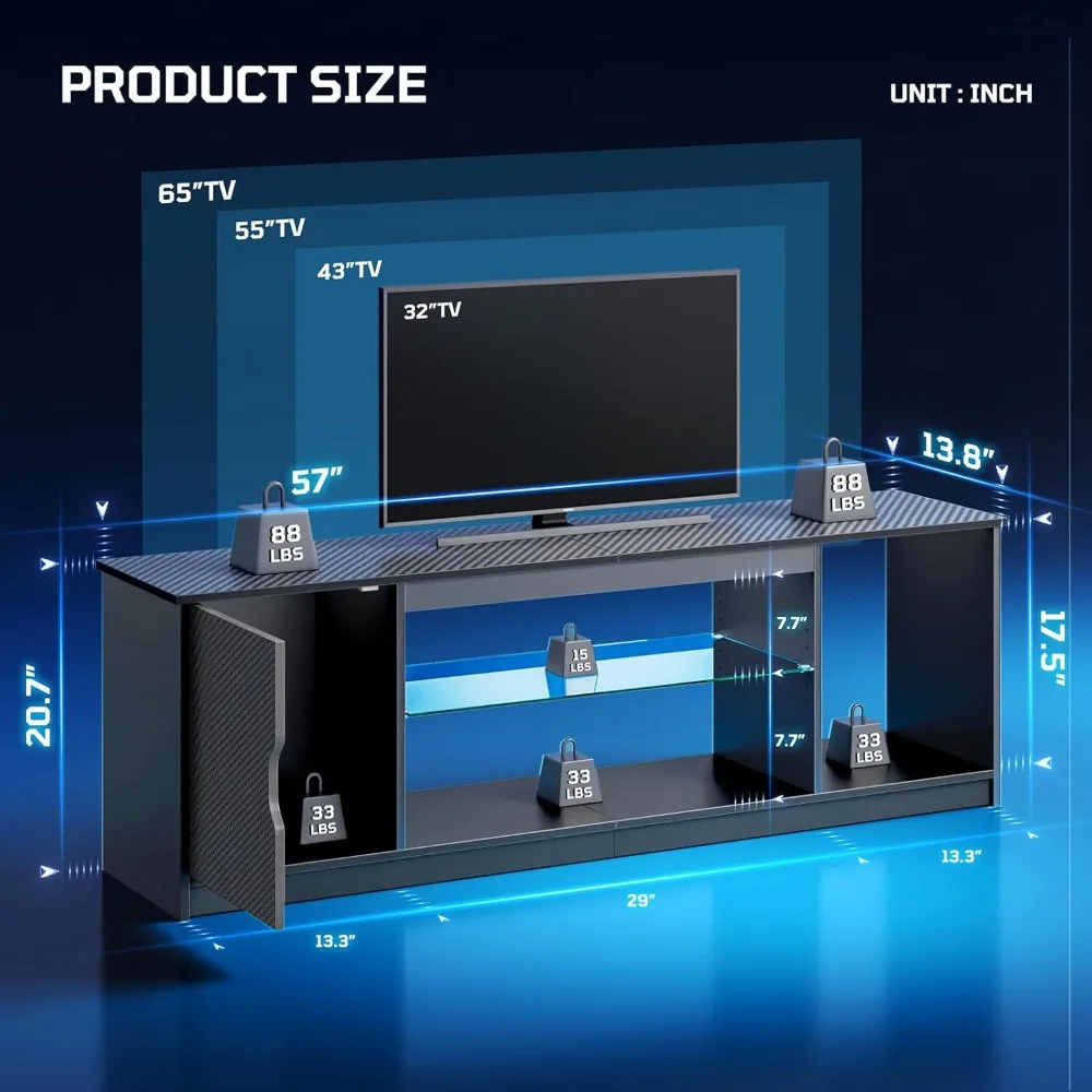 حامل تلفزيون LED من Bestier لتلفزيون 55/60/65 بوصة، مركز ترفيه الألعاب مع خزانة لـ PS5، Xbox، خزانة تلفزيون حديثة مع ضبط