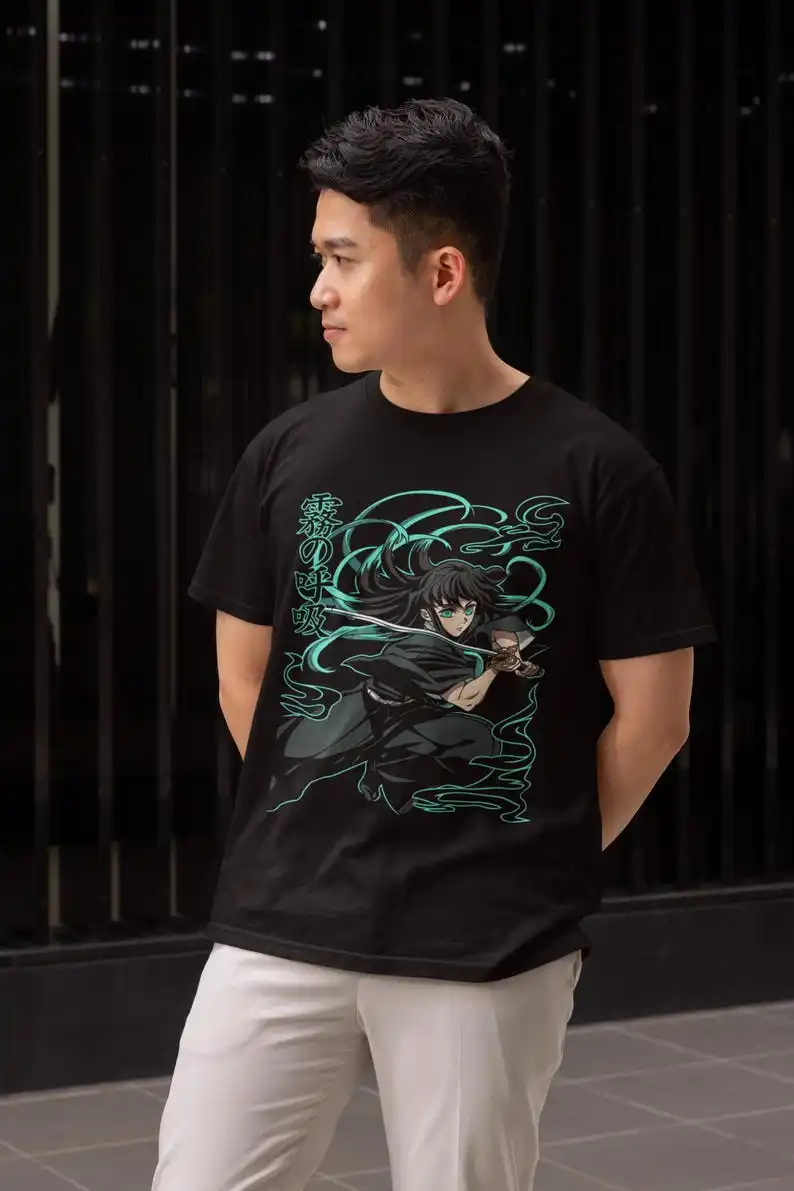 Misty Sword Master Unisex T-shirt - Japanese Manga Artwork, Anime Character Print, Elegant Demon Hunter, Unique Japanese Style,