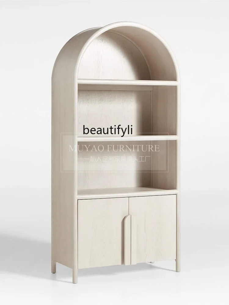 

Nordic ivory white bookcase modern minimalist arched bookshelf storage study locker