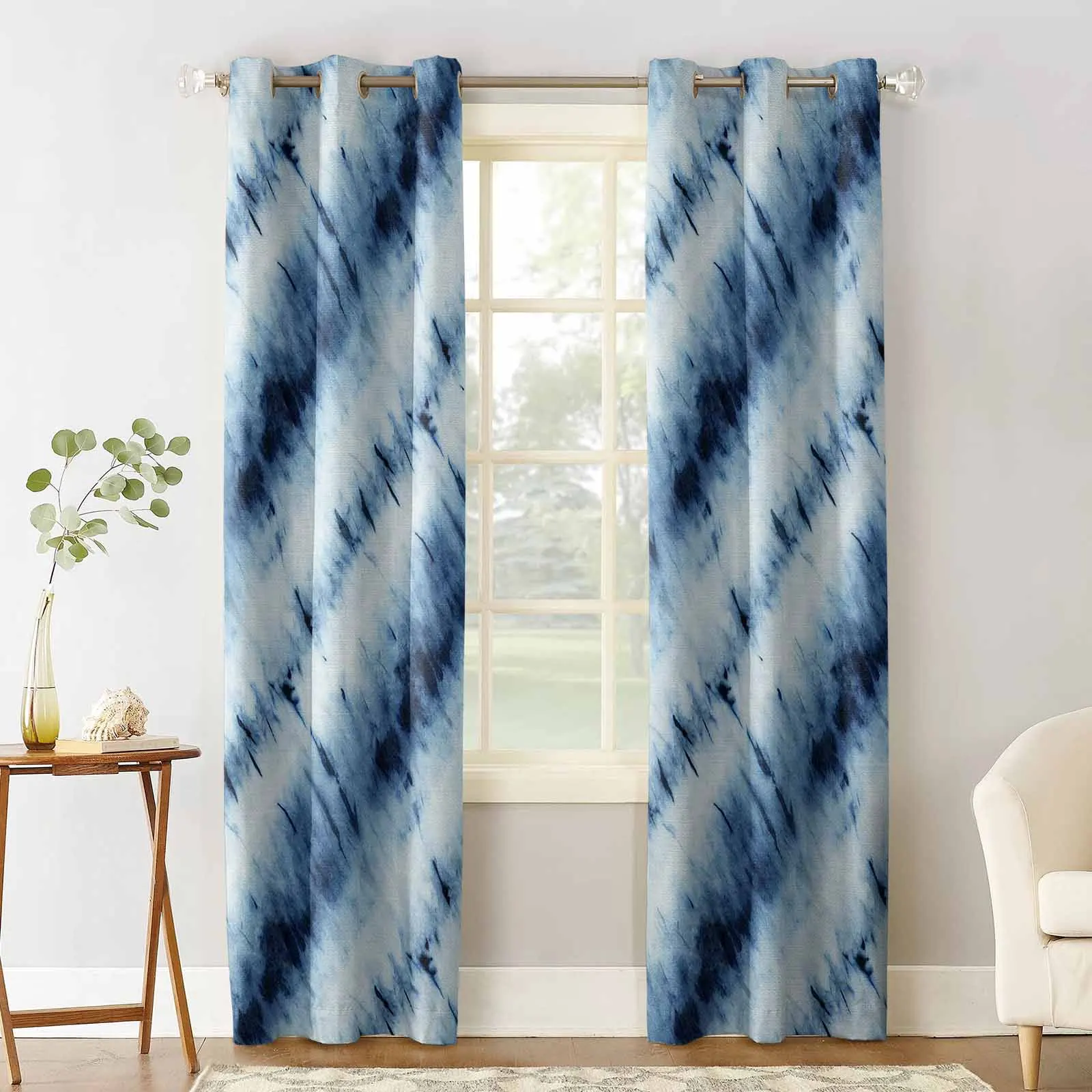 Watercolor Tie-dye Gradient Blue Ethnic Curtains For Living Room Modern Window Curtains For Bedroom Curtains Drapes Blinds