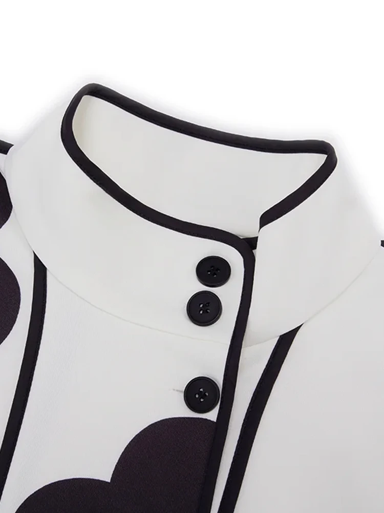 Women Floral Printed Stand Collar Jacket Coat Long Sleeve Korea Elegant Jacket Coat for Autumn Winter Casual Jacket Outerwear