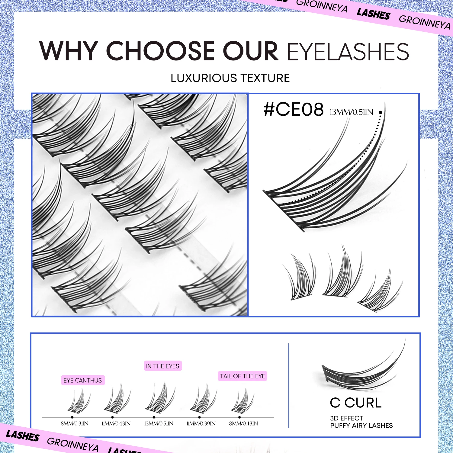 GROINNEYA Cluster per ciglia Estensione ciglia naturali Cluster Ciglia Volume Manga Cluster Trucco dall'aspetto naturale