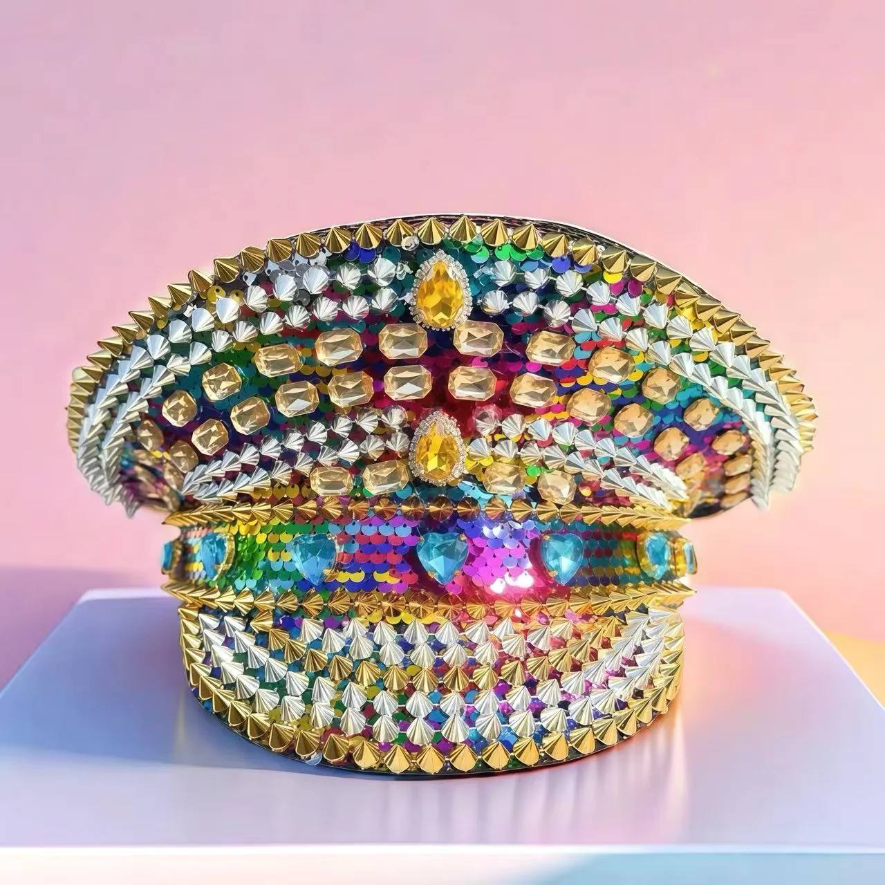 

HongLuan Золотая шляпа капитана в стиле стимпанк со стразами для женского фестиваля Burning Man, военные аксессуары и кепка в стиле милитари для мужчин