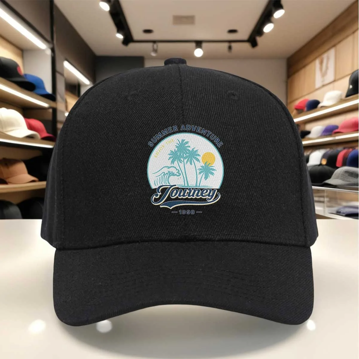 Summer Adventure Journey 1998 Baseball Cap - Tropical Palm Wave Sun Design, Vintage Style Adjustable Dad Hat, Casual Outdoor Sum