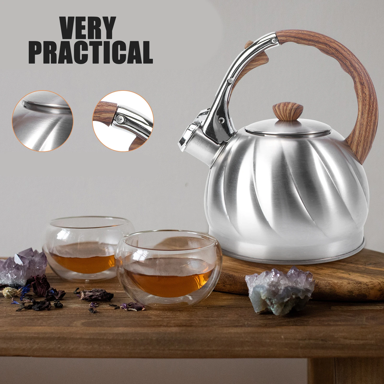 

Stainless Steel Kettle Large Capacity Ergonomic H Automatic Whistle Boiling Water Pitcher Heating Kitchen Bar