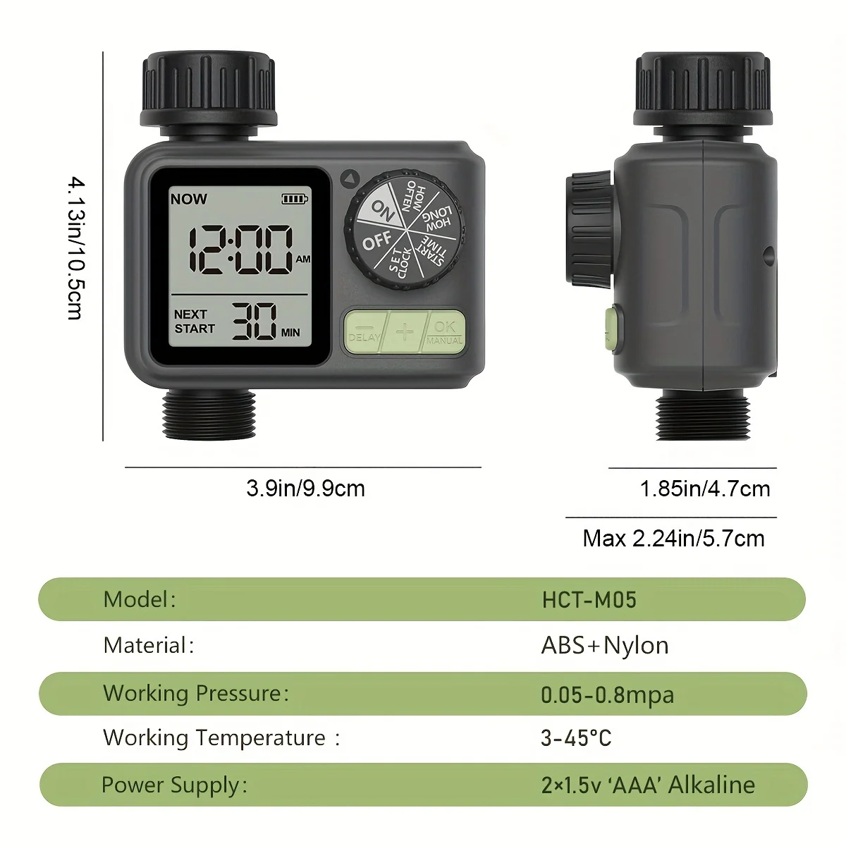 Smart Garden Watering Timer with Countdown Display – Battery Powered Hose Timer with EU Standard Thread