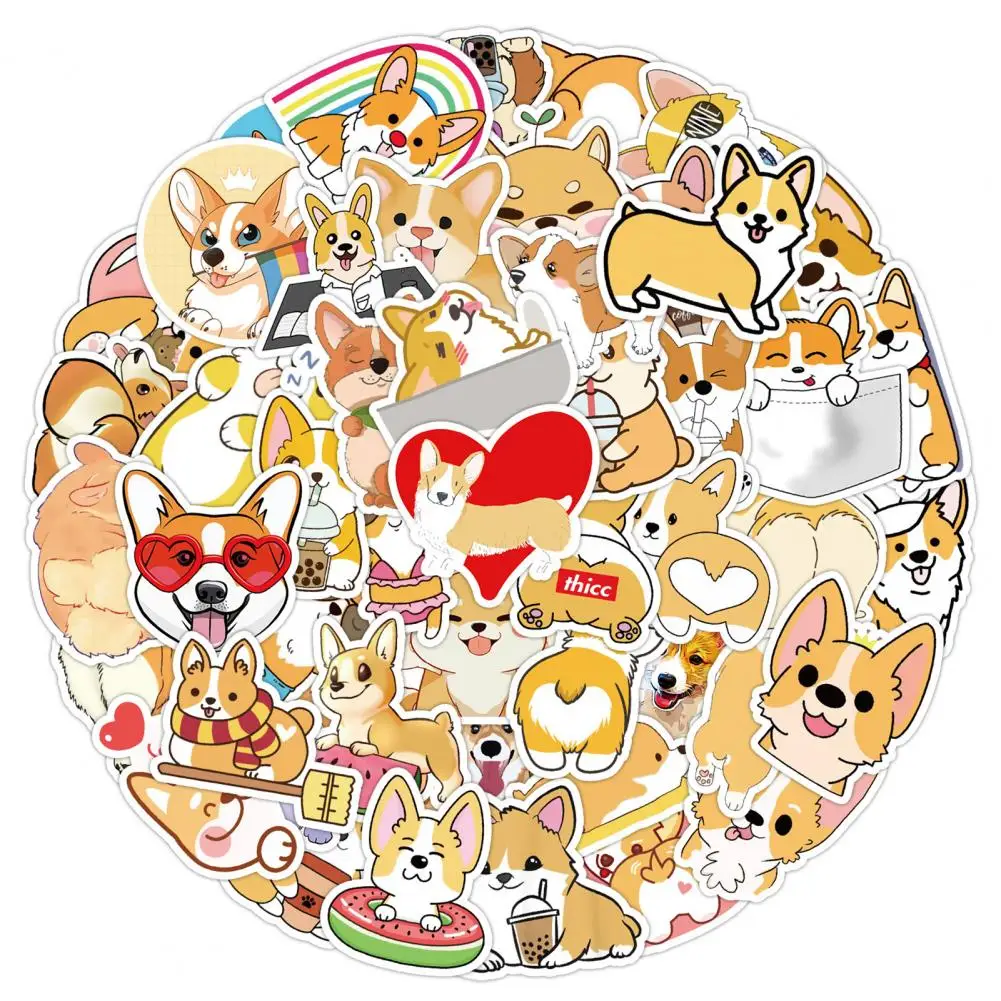 50Pcs/Set Phone Cover Sticker  Cute Corgi Dog Animal Theme Luggage Skateboard Decal  Multi-patterns Computer Sticker