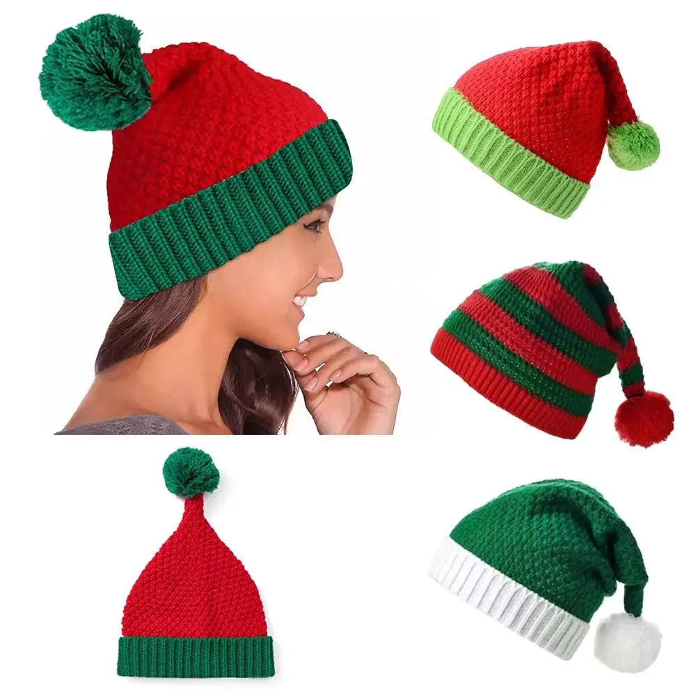 Winter Knitted Christmas Hat Soft New Year Party Xmas Decor Pom Pom Ball Wool New Year Decorations for Women Men