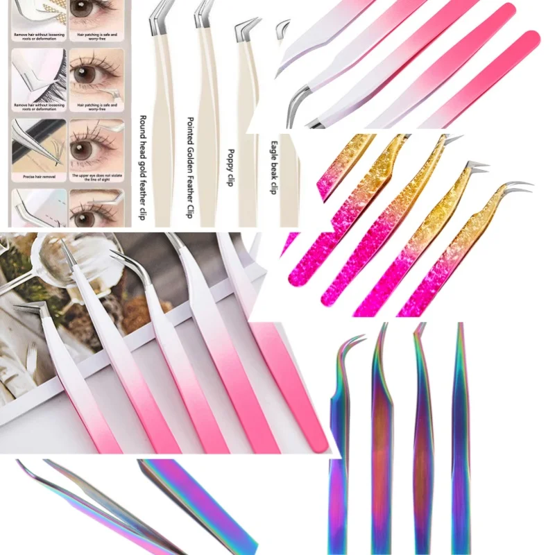 まつげエクステンション曲がった鼻ピンセットステンレス鋼まつげピンセット精密帯電防止ピンセットまつげエクステンションツール