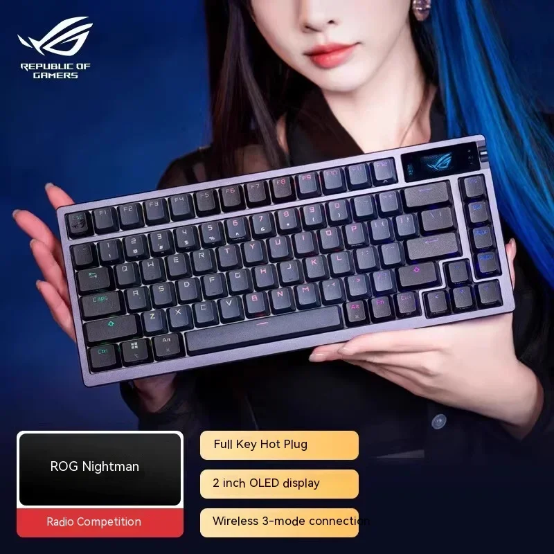 Keyboard Rog Players National Rog Nightmare Wireless Third Mock Examination Customized Keyboard Oled Display Full Key Hot Plug