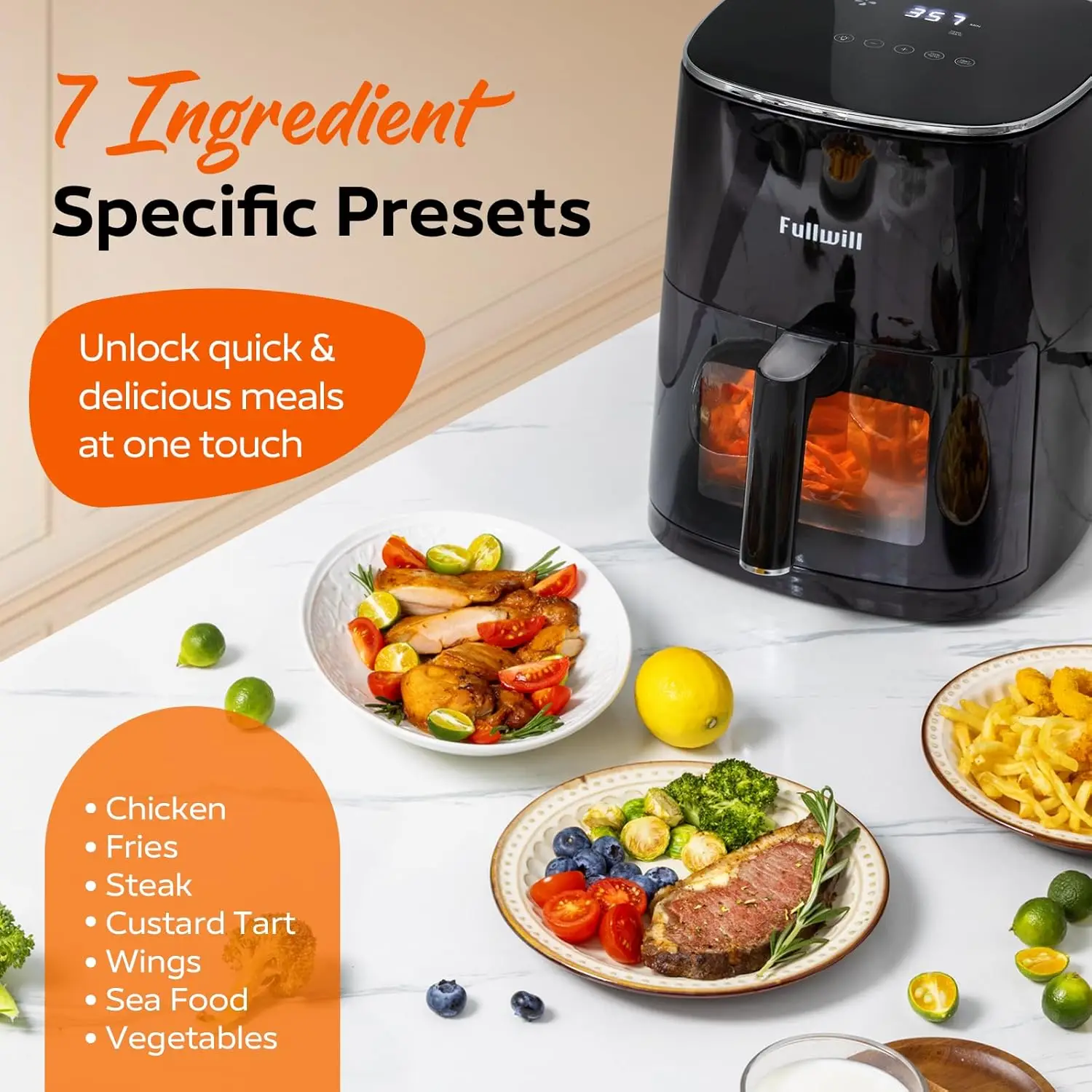 مقلاة هوائية مع نافذة عرض ، متعددة الوظائف ، قلي هواء ، مشوي ، خبز ، إعادة تسخين ، قلي عميق ، 7 إعدادات مسبقة تعمل باللمس للأجنحة ، 6 قيراط ، 5 في 1