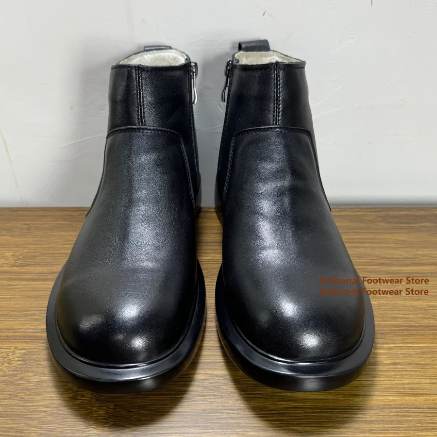 ارتفاع أعلى أفخم تشيلسي الأحذية جولة تو الجانب سستة جلد الغنم والصوف المتكاملة الكاحل الثلوج أحذية الشتاء الدافئة الرجال الأحذية