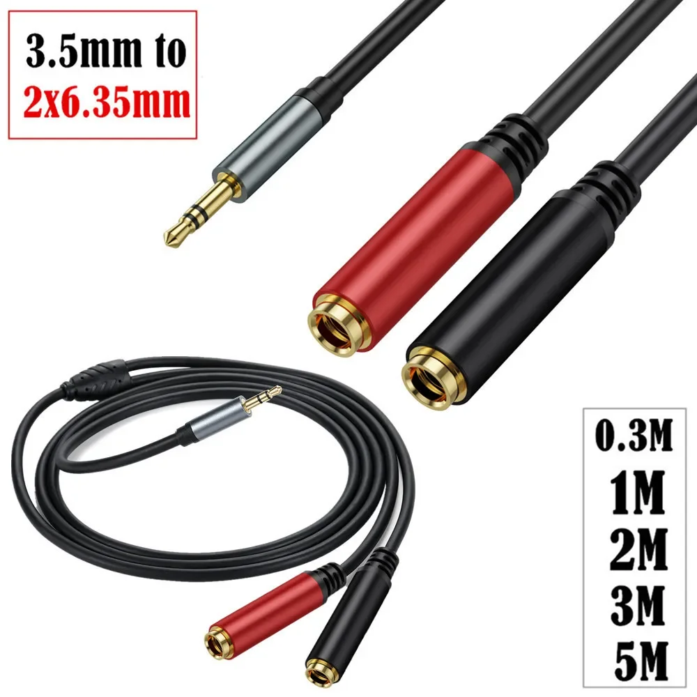 3.5mm Male Stereo TRS To Two 6.35mm (1/4 Inch) TS Female Stereo Breakout Cable Y Splitter Adapter Cable 6.5mm