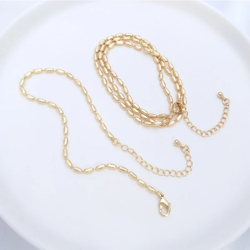 

14k Gold Plated Rice Beads Necklace With Extender,Gold Plated Jewellery For Women