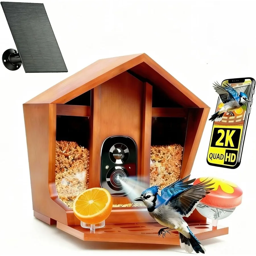 

Smart Bird Feeder with Camera Solar Powered AI Identification 10000+ Bird 2K UHD Video Live Instant Arrival Alerts and Real-Tim