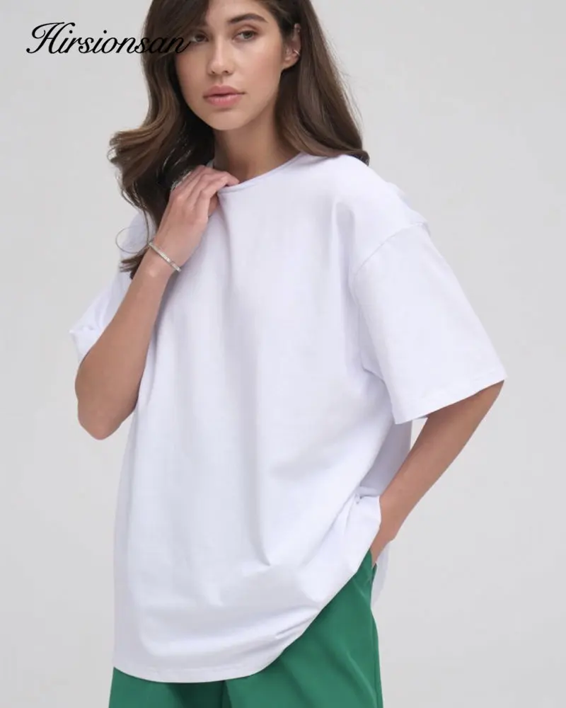 Hirsionsan Summer Casual 20 Colors Oversized T-shirts Women 100% Cotton Mens Tees 2024 New Cusual Solid O Neck Female Tops