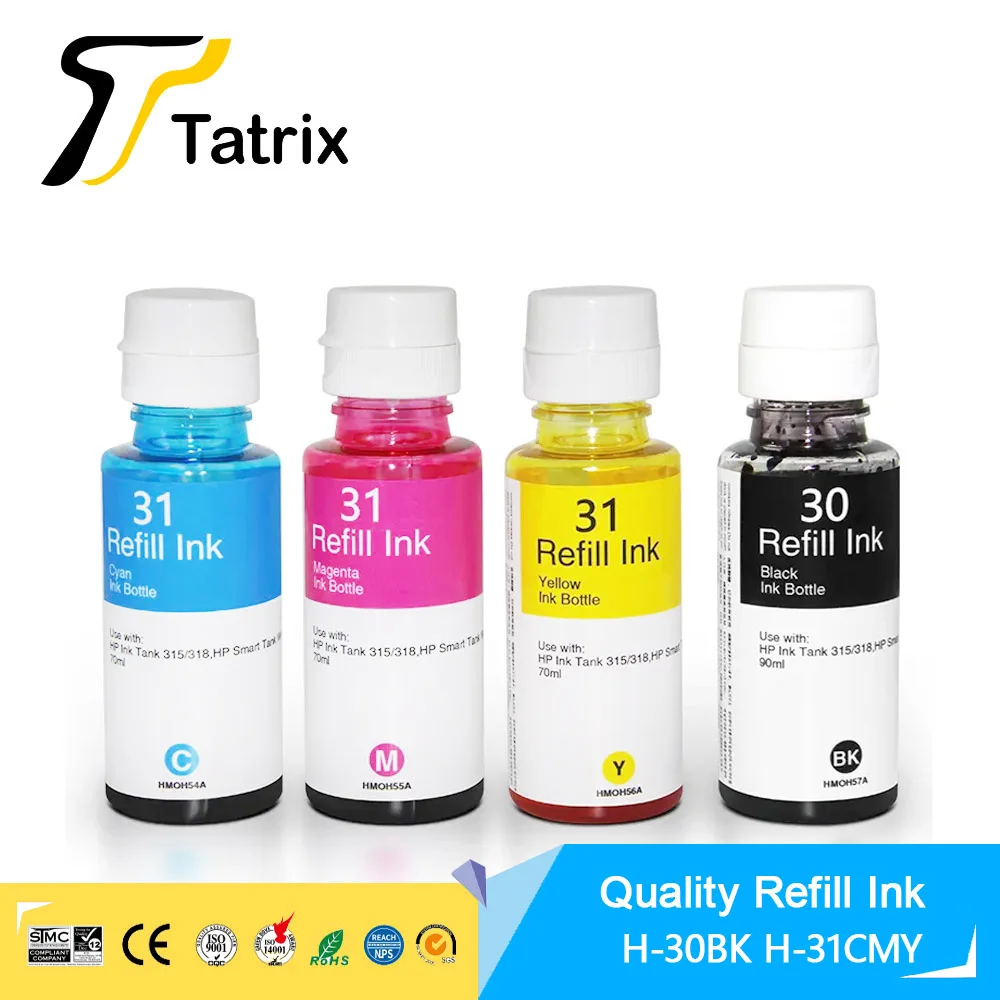 tatrix recarga kit tinta corante para hp 30 hp 31 tinta para hp tanque de tinta 315 318 319 415 419hp tanque inteligente sem fio 450 455 457 impressora 01