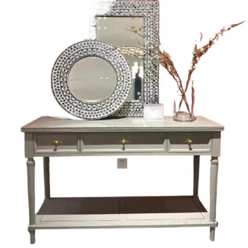 

American rectangular porch table against the wall, sofa back few, solid wood porch corridor cabinet