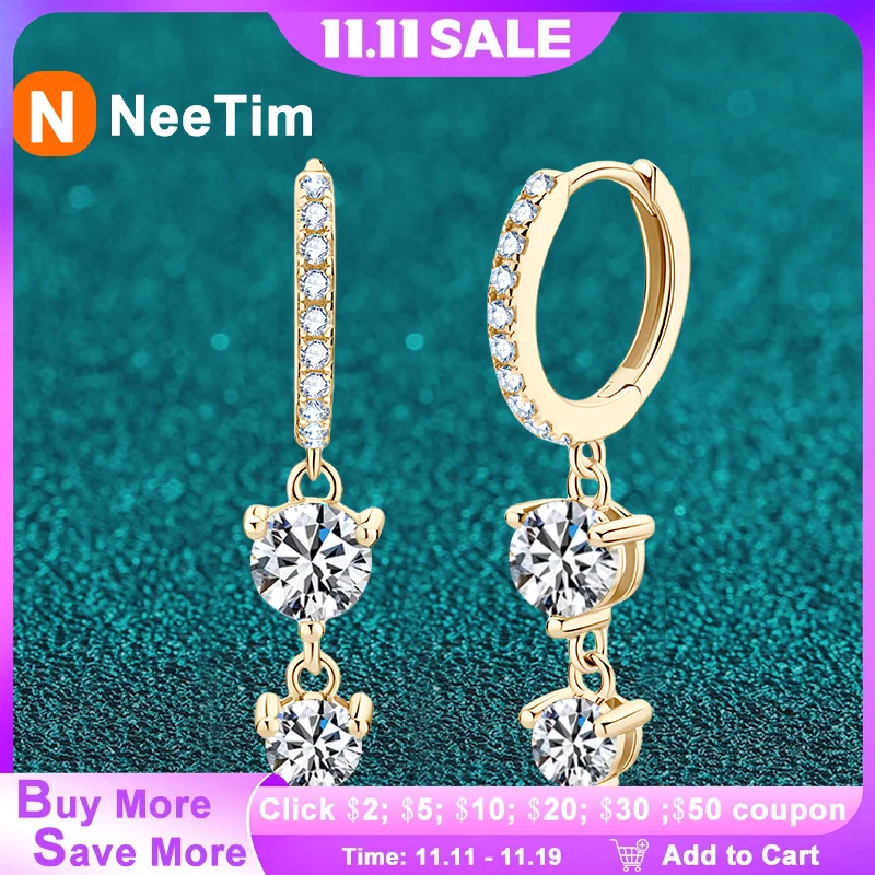 

NeeTim 4 мм 5 мм D VVS1 Муассанит Длинные серьги с кисточками из стерлингового серебра 925 пробы Висячие серьги-кольца Свадебная вечеринка Изящные ювелирные изделия Подарки