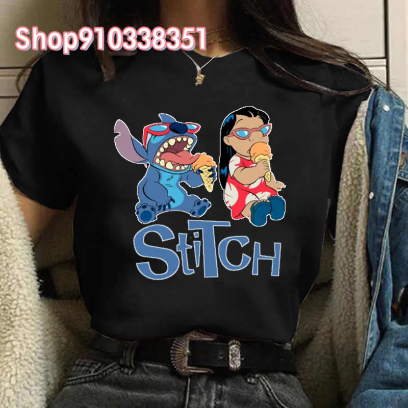 Lilo Stitch Cartoon T Shirt Women Stitch Cute Manga T-shirt Y2k Graphic Tshirt Gothic Clothes Top Tees Female Clothing 2024