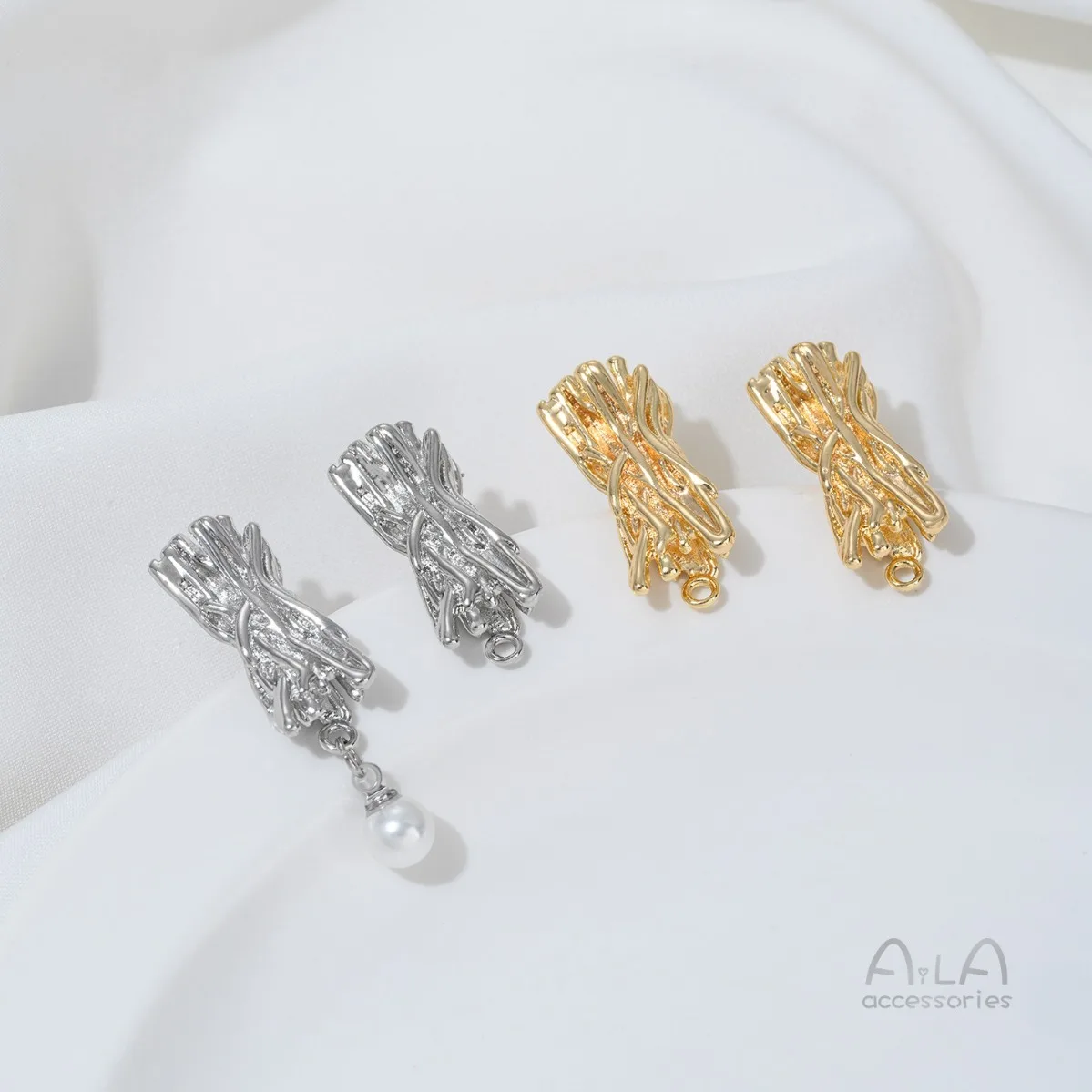 Brass Gold Plated Branch Stump Lava Stud With Pearl Loop DIY Handmade Dangle Pearl Ear Jewelry Findings