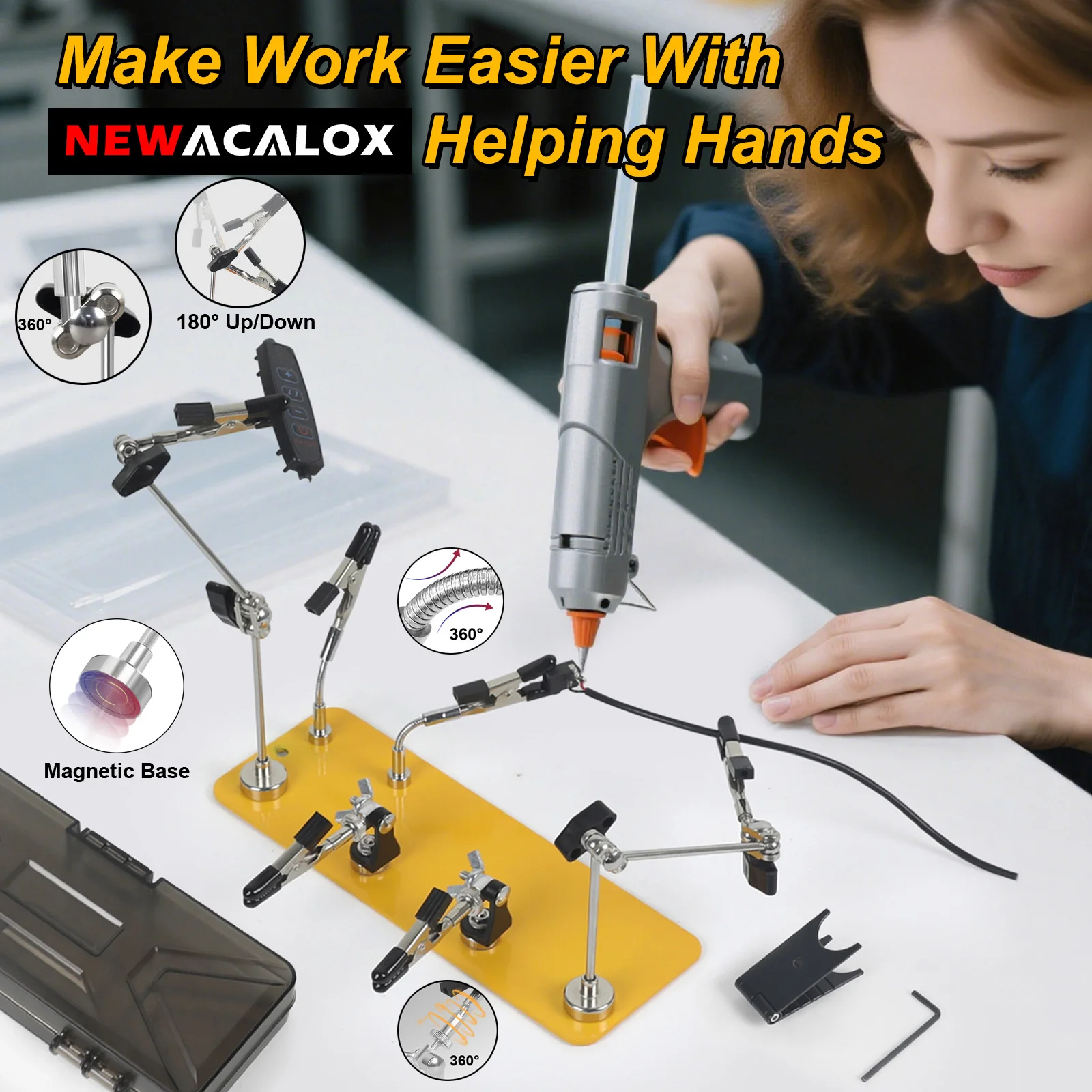 NEWACALOX Magnetic Helping Hands Soldering Station Third Hand Soldering Tool Adjustable PCB Holder for Electronic Repair Welding