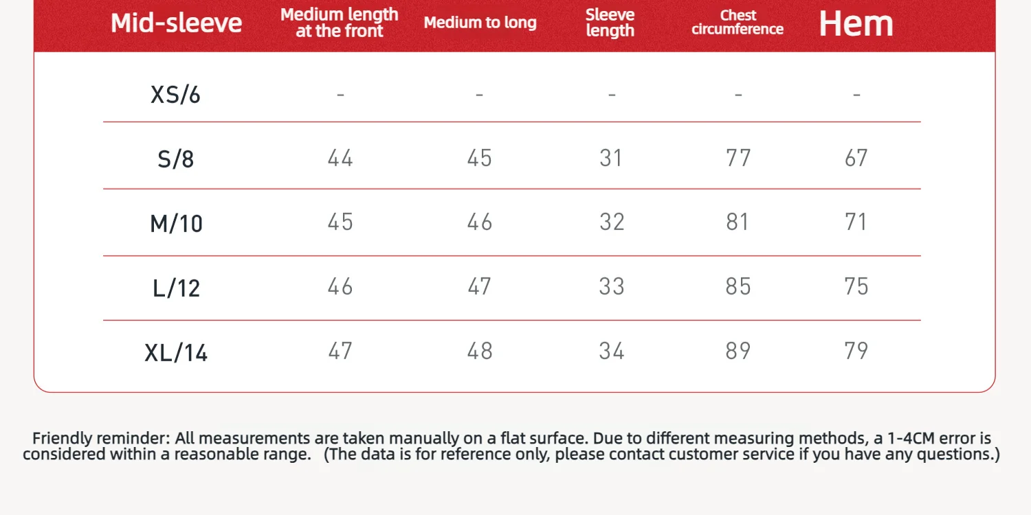 Size chart and fit details