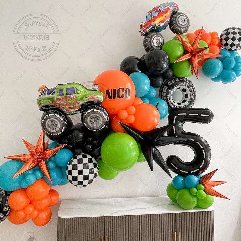 112 Stücke Rennwagen Thema Ballon Girlande Bogen Kit Meer Blau Schwarz Latex Ballons Jungen Zwei Schnelle Geburtstag Party baby Dusche Dekoration