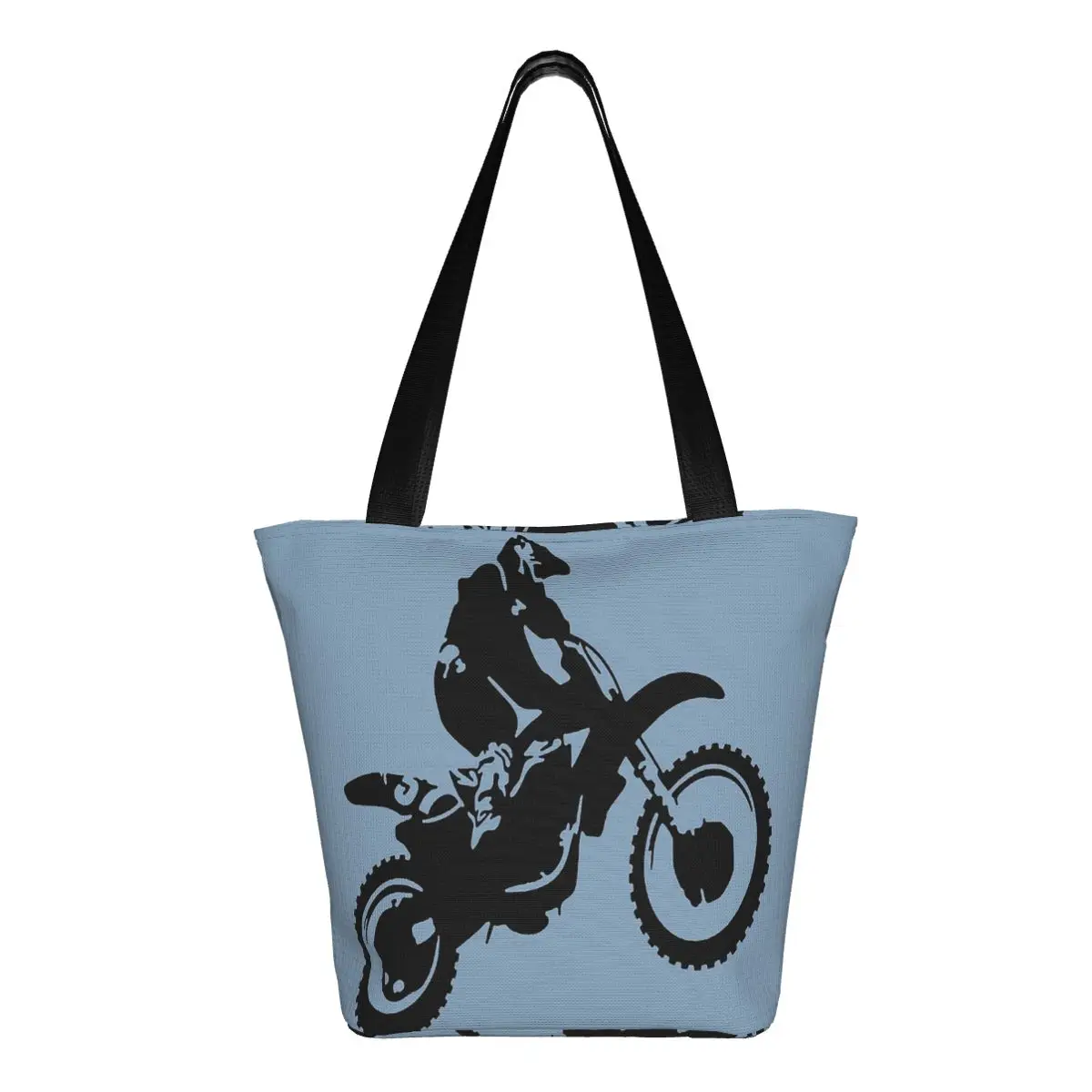 

Moto X Dirt Bike Monotone Vector Art Shopping Tote Bag Canvas Large Capacity Shoulder Bags Shopper Grocery Handbag for Women