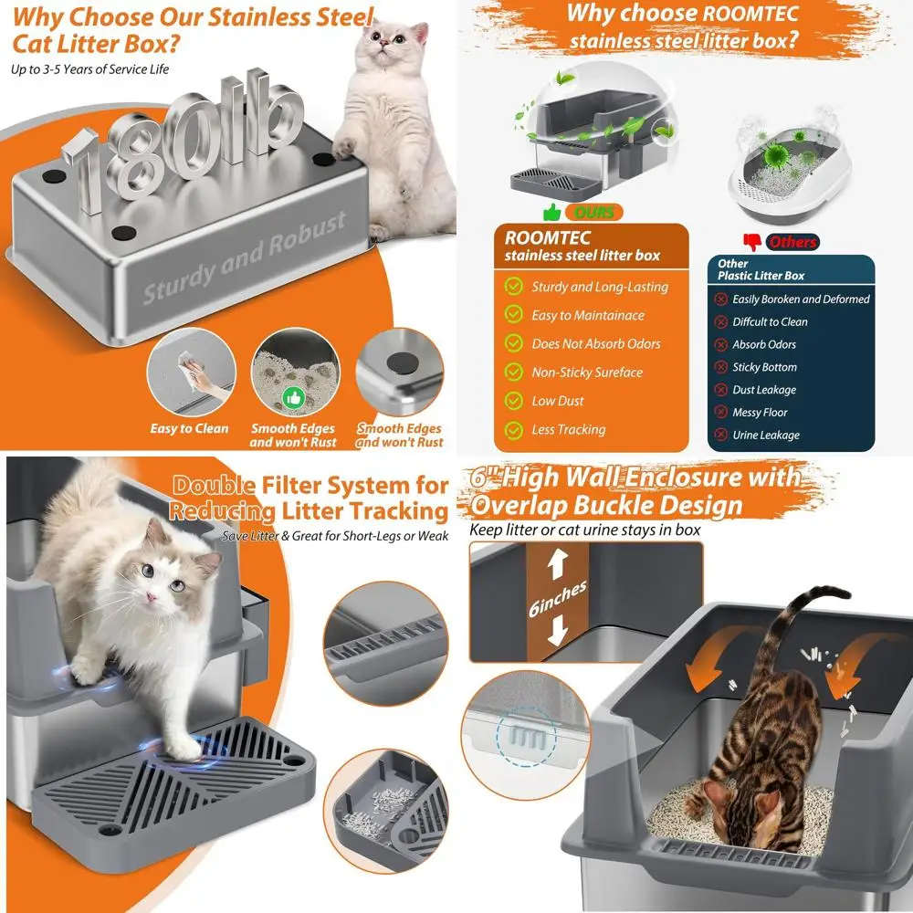 

2-Pack XL Metal Cat Litter Boxes with Removable High Sides, Enclosed, Litter Mat, Anti-Leakage, Non-Stick Bottom for Large Cats