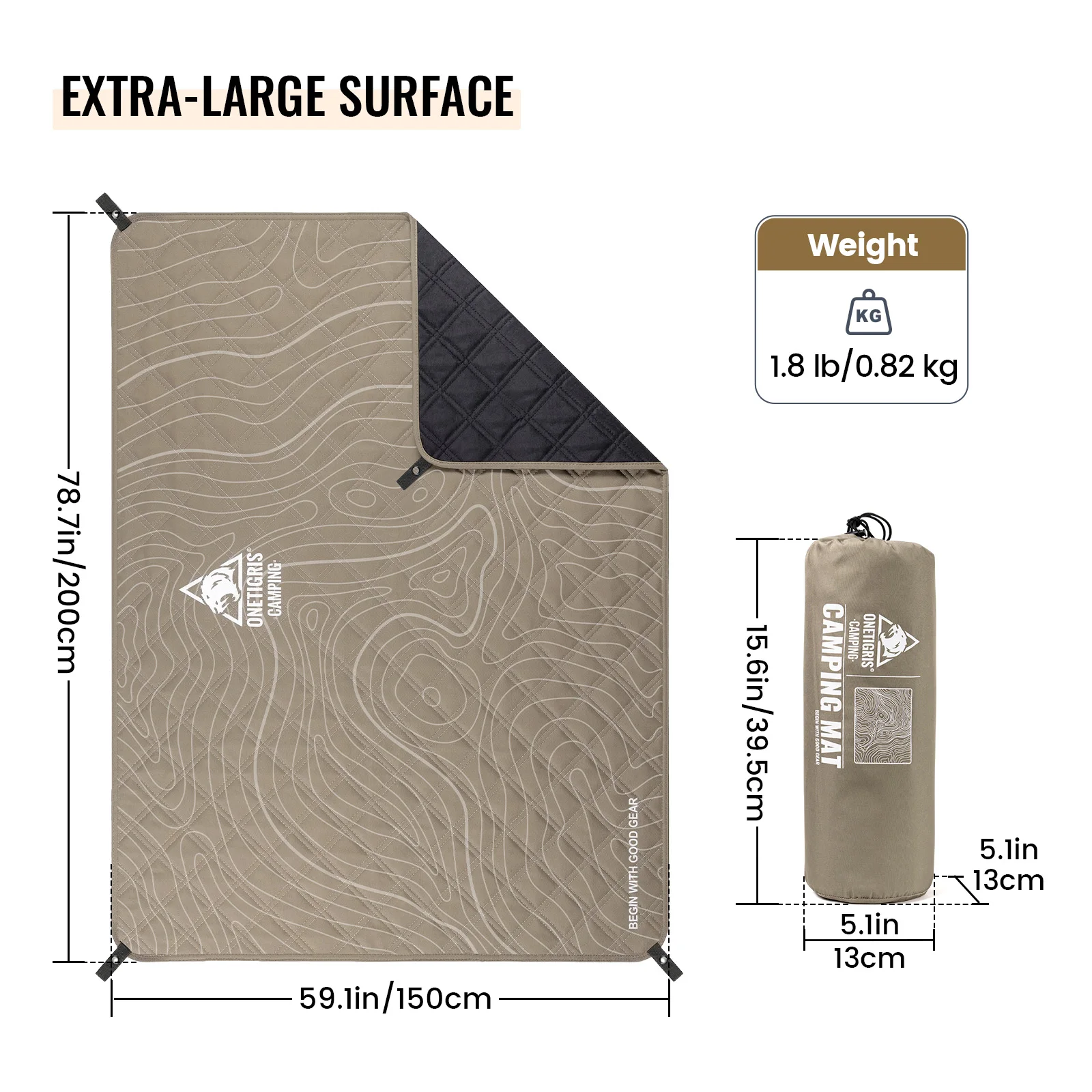 OneTigris Picknick-Campingmatte Ultraleicht für 3 Personen Faltbare Reisedecke Feuchtigkeitsbeständig Geeignet für Kies, Gras, Strand und Boden – Detail 4