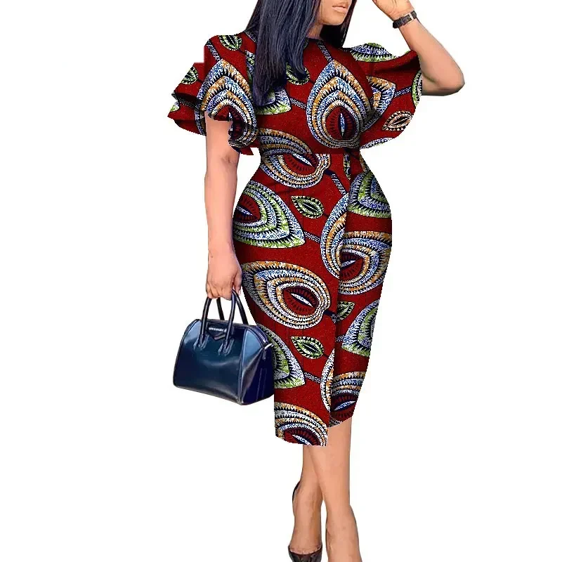 Cera Imprimir vestido de manga borboleta para mulheres, Kitenge Design, roupas africanas, WY8313