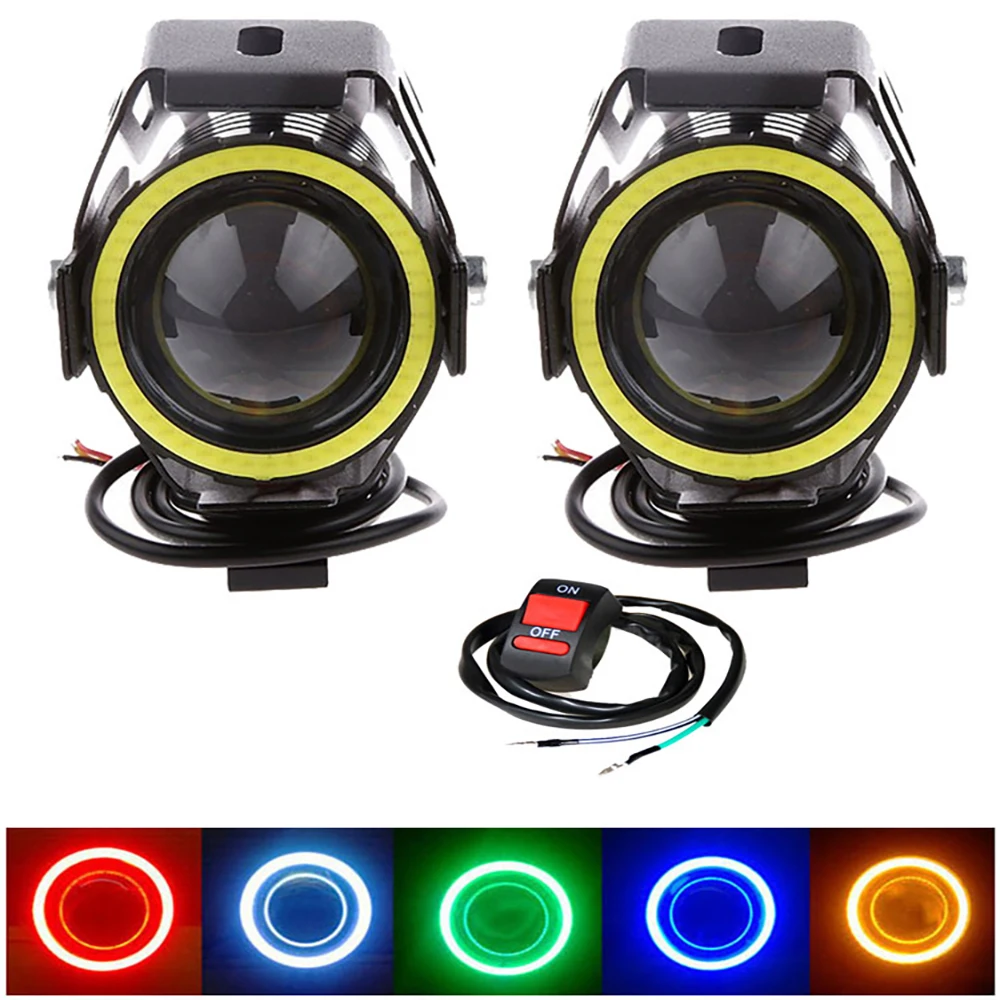 

2x 125W U7 LED Motorcycle Angel Eyes Headlight DRL Spotlights Auxiliary Bright LED Bicycle Lamp Accessories Car Work Fog Light