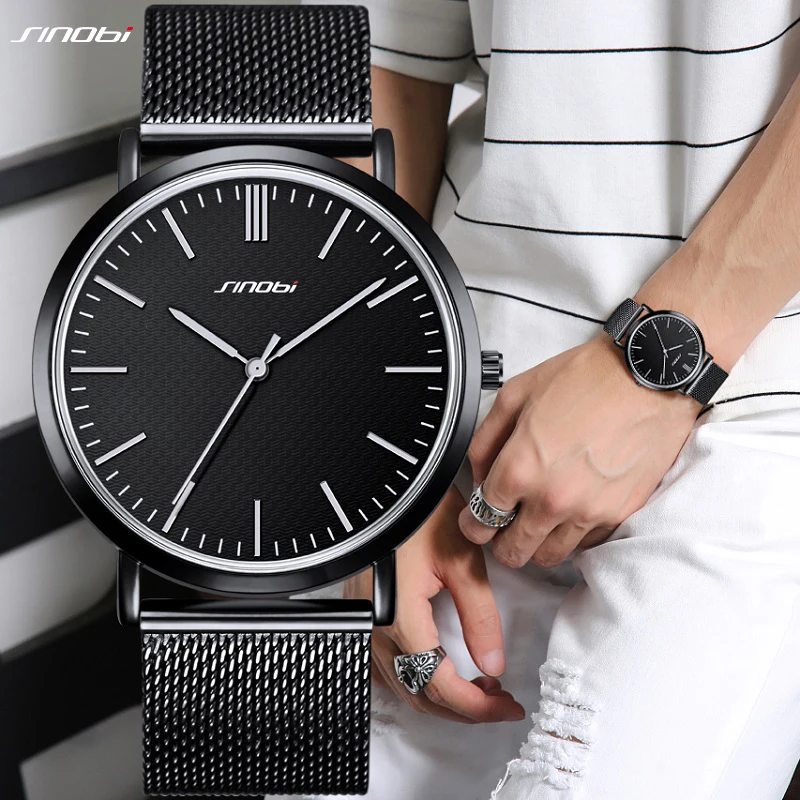 Sinobi Fashion Quartz Clock Business Men Watch Luxury Waterproof Steel Watches Brand Ultra Thin Wrist Watch Clock Reloj Hombre