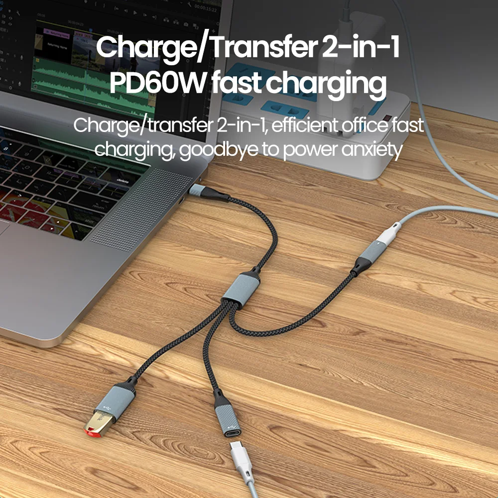 3 in 1 Type C HUB USB Splitter Connector  OTG Adapter Multiple PD 60W High Speed Transfer For Laptop PC Mobile Phone