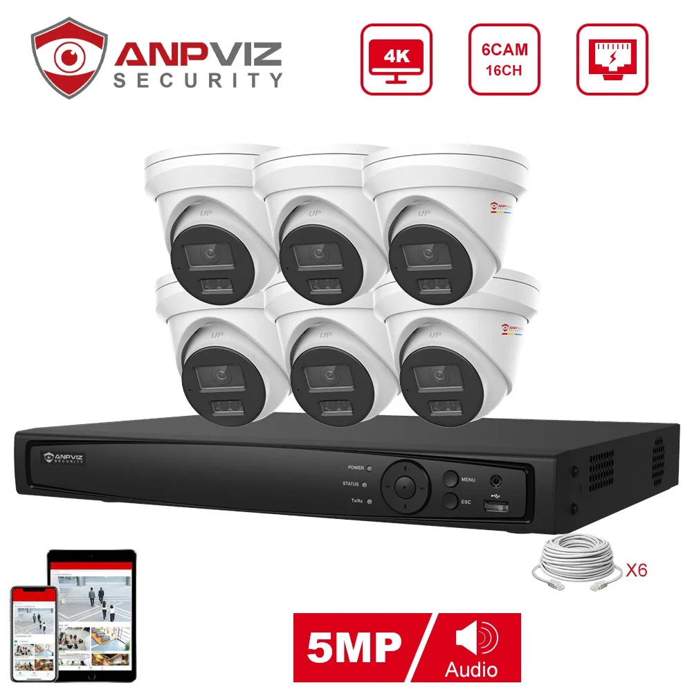 Anpviz 16CH 4K NVR 5MP POE IP Customized Camera Plug&Play System CCTV Outdoor Security Surveillance Kit Remote View H.265 IR 30m