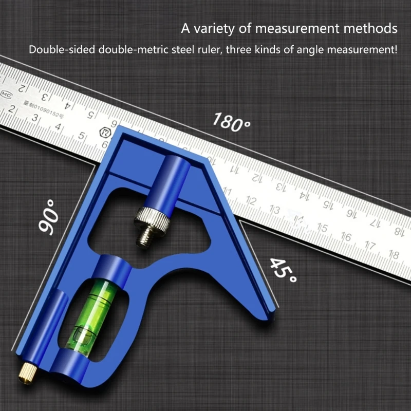 Woodworking Tool Adjustable Combination Try Square Ruler with Level