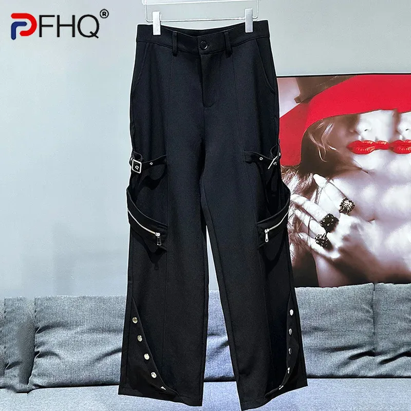 PFHQ 2024 New Metal Zipper Decorative Strap Design Men's Straight Leg Pants American Loose Casual Pants Darkwear 21Z5558