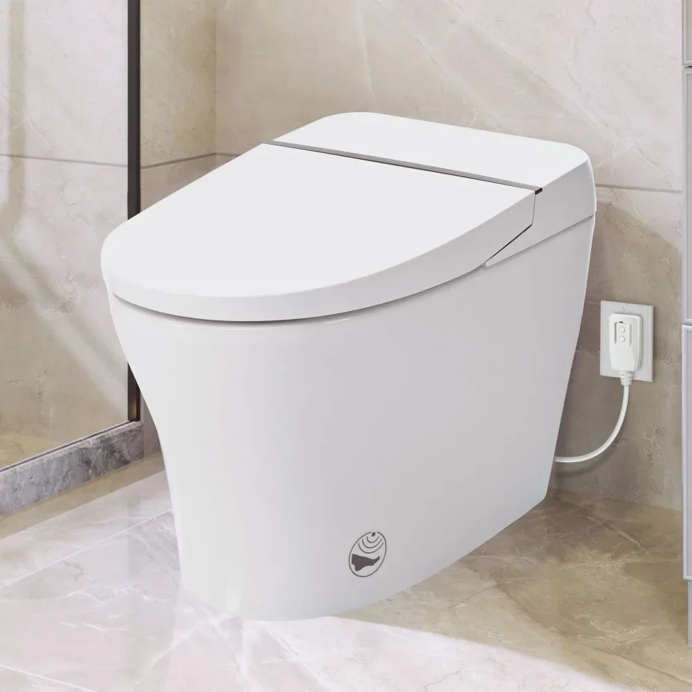

Heated Seat Smart Toilet Without Bidet, Foot Sensor Flush, Knob Control,Auto Flush, Upmarket Compact Dual Flush Toilet