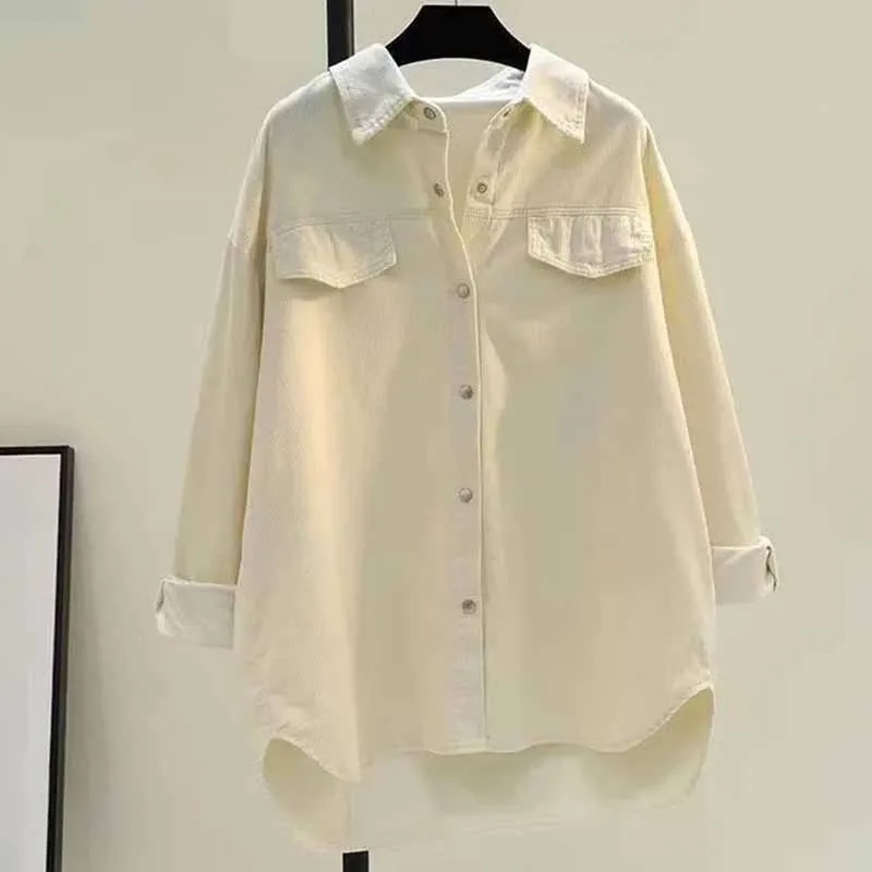 

Новая весенне-осенняя женская вельветовая рубашка средней длины с двойными карманами, топы, женский корейский свободный кардиган, куртка