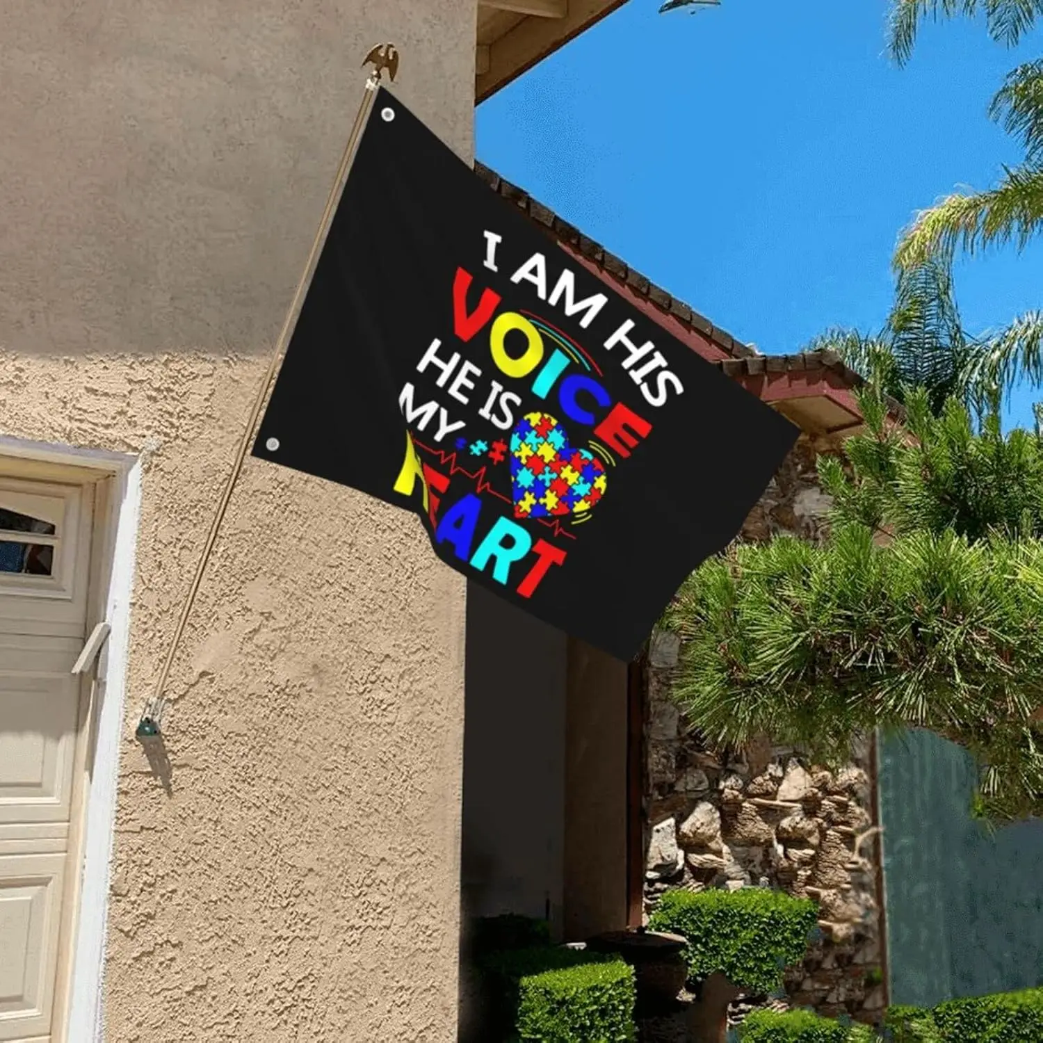 Flagicts 100% Polyester I'M His Voice He Is My Heart Autism Flag