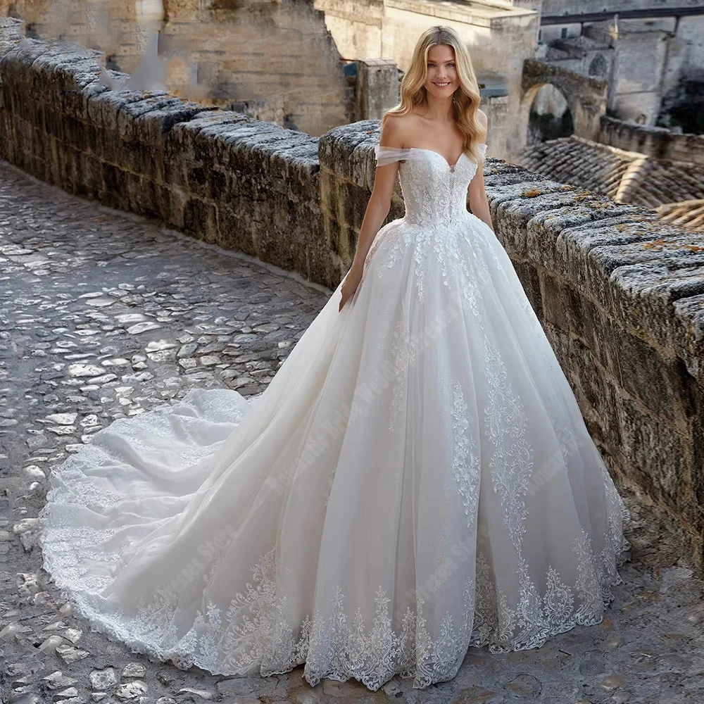 

Off Shoulder Women Wedding Dresses A-Line Satin Bride Gowns Princess Party Mopping Length Vestidos De Noive 2025 Customized