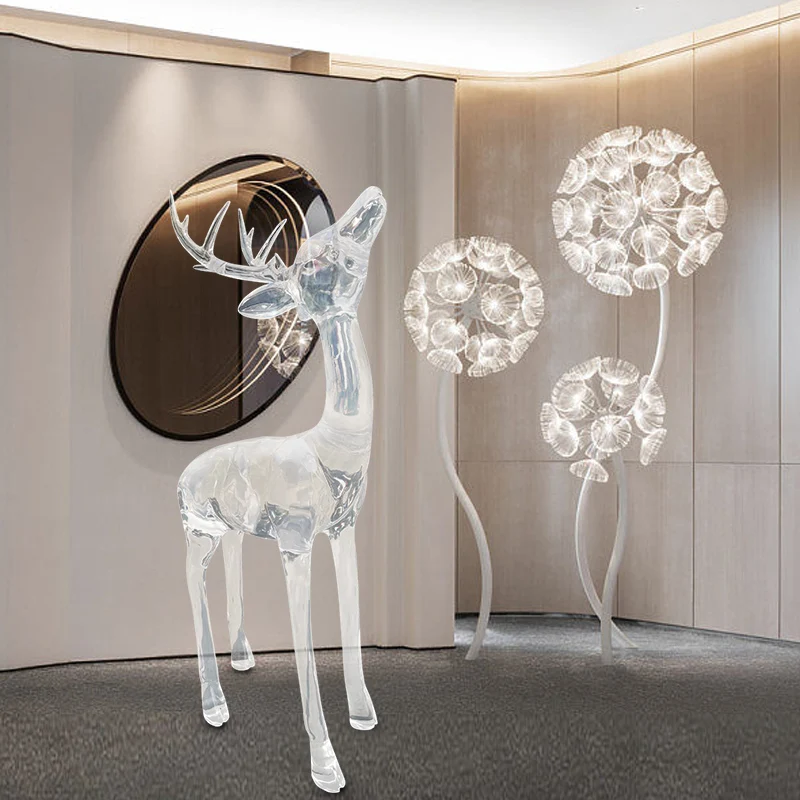 

Shopping Mall Hotel Club Lobby Transparent Resin Sika Deer Animal Sculpture Elk Floor Ornaments